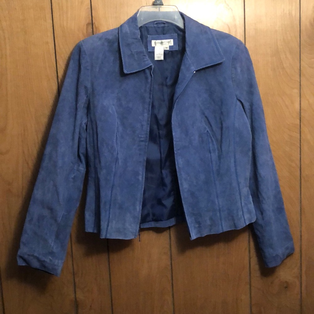 100% leather blue zip up jacket